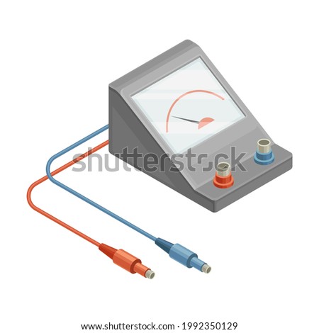 Ammeter as Measuring Instrument and Electric Power Object Isometric Vector Illustration