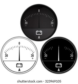 Ammeter set. Auto accumulator charging. Vector isolated on white background.