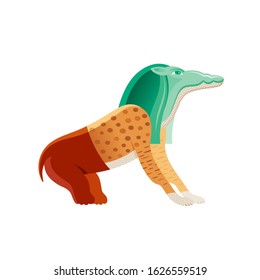 Ammit monster, funerary deity in ancien Egypt, demoness from lion hippo, crocodile. Eater of Hearts from Egyptian Book of the Dead. Lived near scales of justice in underworld Duat, vector illustration