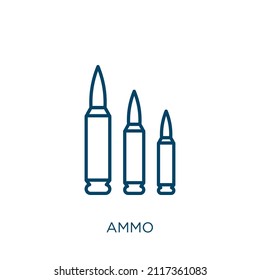 icono de la munición. Icono de contorno ammo lineal delgado aislado en fondo blanco. Signo de munición vectorial de línea, símbolo para web y móvil