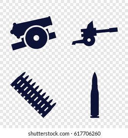 Ammo icons set. set of 4 ammo filled icons such as cannon, bullet