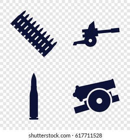 Ammo icons set. set of 4 ammo filled icons such as cannon, bullet