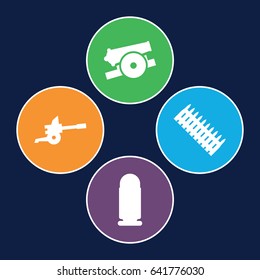 Ammo icons set. set of 4 ammo filled icons such as cannon, bullet