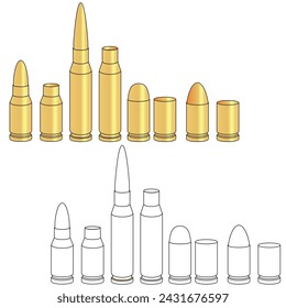 Ammo vector illustration set. Bullet clipart
