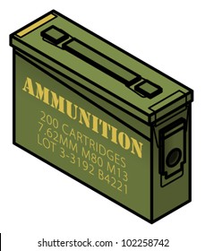 An ammo/ammunition box in army green.