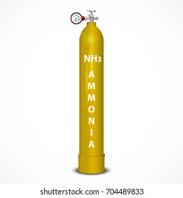 Ammonia cylinder with manometer. Vector illustration isolated on white background.