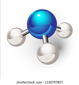 Ammonia molecule. Chemical model of ammonia element NH3 molecule and molecular structure. White background.