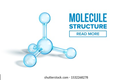 Ammonia Molecule Structure Landing Page Vector. Chemistry Science Molecule For Website or Webpage. Reflective And Refractive Abstract Molecular Shiny Connected Spheres Transparent Illustration