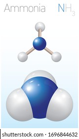 Ammonia NH3 Structural Chemical Formula and Molecule Model. Chemistry Education Vector Illustration