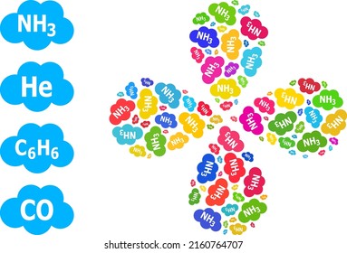 Ammoniac cloud icon colored twirl flower with four petals shape. Element flower with four petals created from random ammoniac cloud items. Vector flower icon collage in flat style.