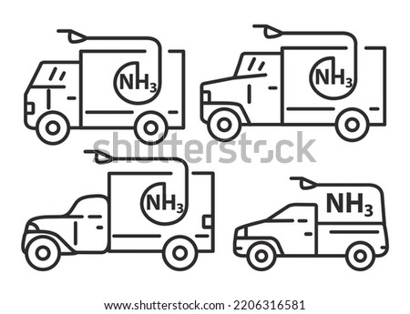 Ammoniac gas fuel car.Transport uses NH3. Automobiles with ammoniac motor.Clean transportation concept.Outline vector illustration. Isolated on white background.Off-road vehicle