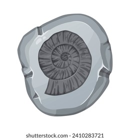 Ammonite, fossil rock with spiral sea shell imprint. Prehistoric rock with relief print of shell silhouette.