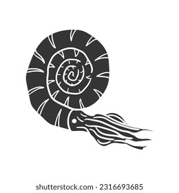 Ammonites Icon Silhouette Illustration. Sea Animals Vector Graphic Pictogram Symbol Clip Art. Doodle Sketch Black Sign.