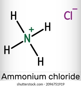 Ammonium chloride, NH4Cl molecule. It is inorganic compound, food supplement E510, used as fertilizer and a flavouring agent. Skeletal chemical formula. Vector illustration