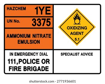 Ammonium Nitrate Emulsion UN 3375 Symbol Sign, Vector Illustration, Isolate On White Background, Label. EPS10