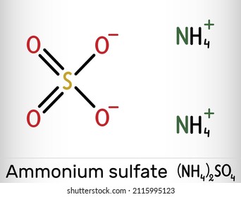 Ammonium sulfate, ammonium sulphate molecule. It is inorganic sulfate salt obtained by reaction of sulfuric acid with two equivalents of ammonia. Skeletal chemical formula. Vector illustration