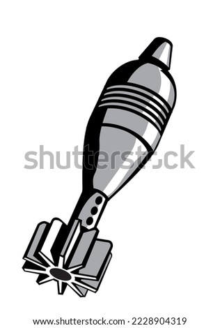 Ammunition. 82mm mortar shell. Mortar bomb. High explosive rounde. Isolated. Vector image for prints, poster and illustrations.