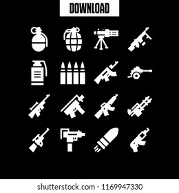 ammunition icon. 16 ammunition vector set. grenade, weapons, rifle and shotgun icons for web and design about ammunition theme