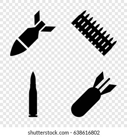 Ammunition icons set. set of 4 ammunition filled icons such as rocket bomb, bullet