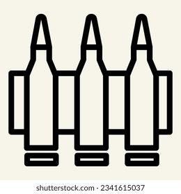 Icono de línea de municiones. Ilustración vectorial de balas aislada en blanco. Estilo de contorno de cartucho diseñado para y aplicación. Eps 10.