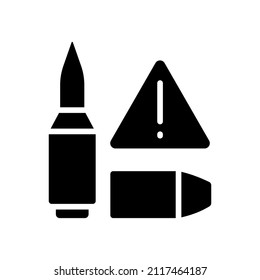 Ammunition smuggling black glyph icon. Gunrunning. Bullets and shells international illegal trade. Armament black market. Silhouette symbol on white space. Vector isolated illustration