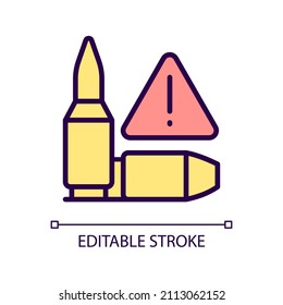 Ammunition smuggling RGB color icon. Gunrunning. Bullets illegal trade. Black market. Isolated vector illustration. Simple filled line drawing. Editable stroke. Pixel perfect. Arial font used