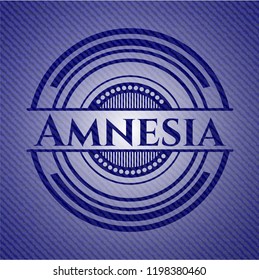 Amnesia badge with denim background