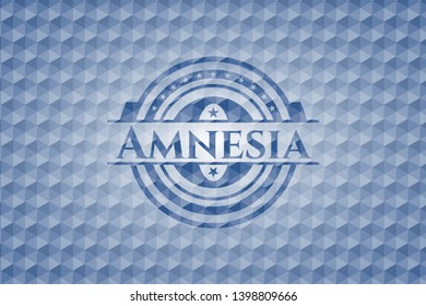 Amnesia blue badge with geometric pattern. Vector Illustration. Detailed.