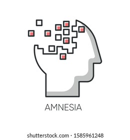 Amnesia color icon. Memory loss. Forgetting from brain injury. Trouble with remembering. Korsakoff syndrome. Mental disorder. Clinical psychology. Healthcare issue. Isolated vector illustration