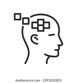 Amnesia Icon. Vector Outline Editable Isolated Sign of a Human Head with Missing Fragments, Symbolizing Memory Loss and the Struggle to Recall.