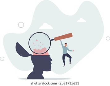 Amnesia losing memory, brain dementia, alzheimer disease, mental illness, thinking or remember disorder, psychology or anxiety concept.flat characters.