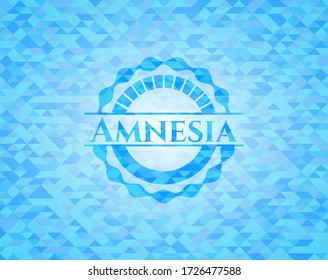 emblema azul claro realista de Amnesia. Fondo mosaico. 