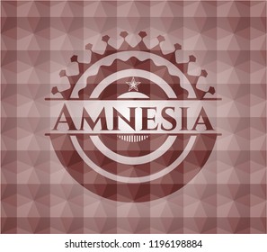 Amnesia red seamless emblem or badge with abstract geometric polygonal pattern background.