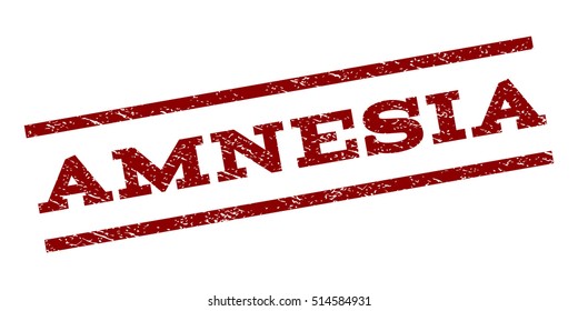 Amnesia watermark stamp. Text caption between parallel lines with grunge design style. Rubber seal stamp with dust texture. Vector dark red color ink imprint on a white background.