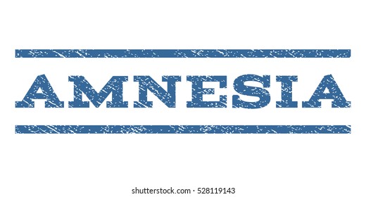 Amnesia watermark stamp. Text caption between horizontal parallel lines with grunge design style. Rubber seal cobalt blue stamp with dirty texture. Vector ink imprint on a white background.