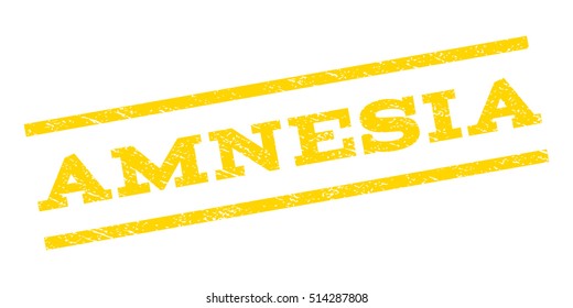 Amnesia watermark stamp. Text tag between parallel lines with grunge design style. Rubber seal stamp with dirty texture. Vector yellow color ink imprint on a white background.