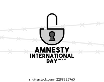 Amnesty Internasional Day. May 28. Opened padlock icon. Poster, banner, card, background. Eps 10.