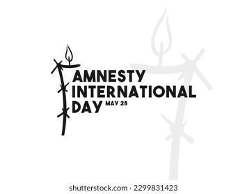 Amnesty Internasional Day. May 28. Hand drawn candle and barbed wire line icon. White background. Poster, banner, card, background. Eps 10.