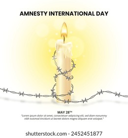 Amnesty International Day Hintergrund mit einer Kerze und Stacheldraht