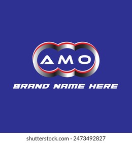 VECTOR del logotipo de la letra de AMO único atractivo creativo moderno diseño inicial color blanco sobre fondo de color azul AMO diseño del logotipo de la letra
