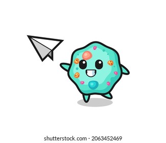 amoeba cartoon character throwing paper airplane , cute style design for t shirt, sticker, logo element