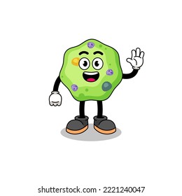 caricatura de ameba haciendo gesto de mano de onda , diseño de personaje