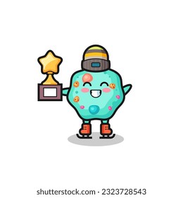 amoeba cartoon as an ice skating player hold winner trophy , cute style design for t shirt, sticker, logo element