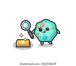 amoeba character is checking the authenticity of the gold bullion , cute style design for t shirt, sticker, logo element