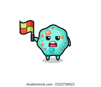 amoeba character as line judge putting the flag up , cute style design for t shirt, sticker, logo element