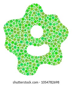 Amoeba collage of dots in different sizes and fresh green color hues. Vector round dots are combined into amoeba composition. Fresh design concept.