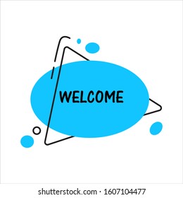 Amoeba fluid abstract liquid shape with welcome text. Flat vector geometrical vintage color banner. Texting box promotion concept. Vector illustration.