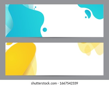 Diseño divertidísimo. Banner de estilo dinámico con elementos de degradado funky amoeba. Creativo para afiche, web, aterrizaje, página, portada, anuncio, saludo, tarjeta, medios sociales, promoción