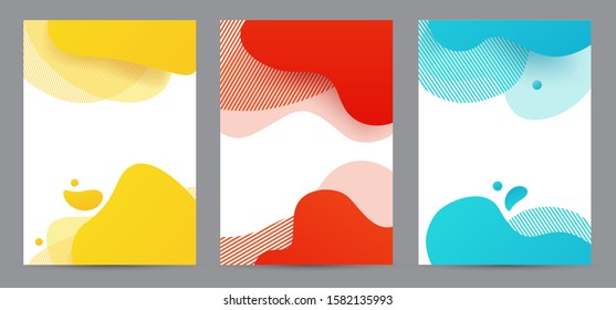 Amoeba funky design for print products. Dynamic style banner set with amoeba funky gradient elements. Creative for poster, web, landing, page, cover, ad, greeting, card, social media, promotion