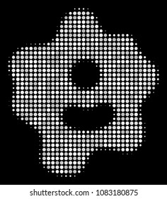 Amoeba halftone vector icon. Illustration style is dotted iconic amoeba symbol on a black background. Halftone matrix is created with circle spots.